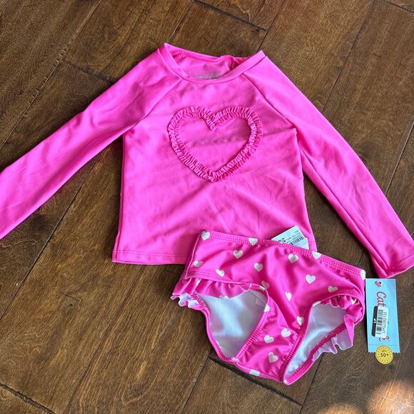 Carter's Girls Swimsuit 3T Pink Long Sleeve Rash Guard Bikini NEW - Picture 1 of 5